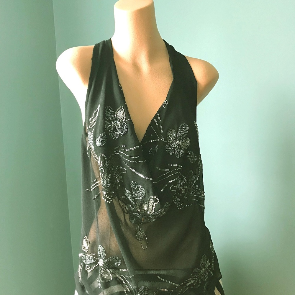 MODA Sexy Sheer Embellished Top